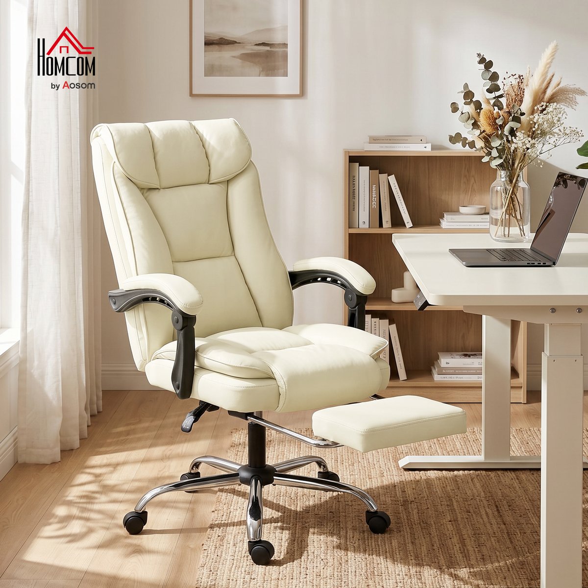 Chaise de bureau Revêtement synthétique Beige beige, HOMCOM