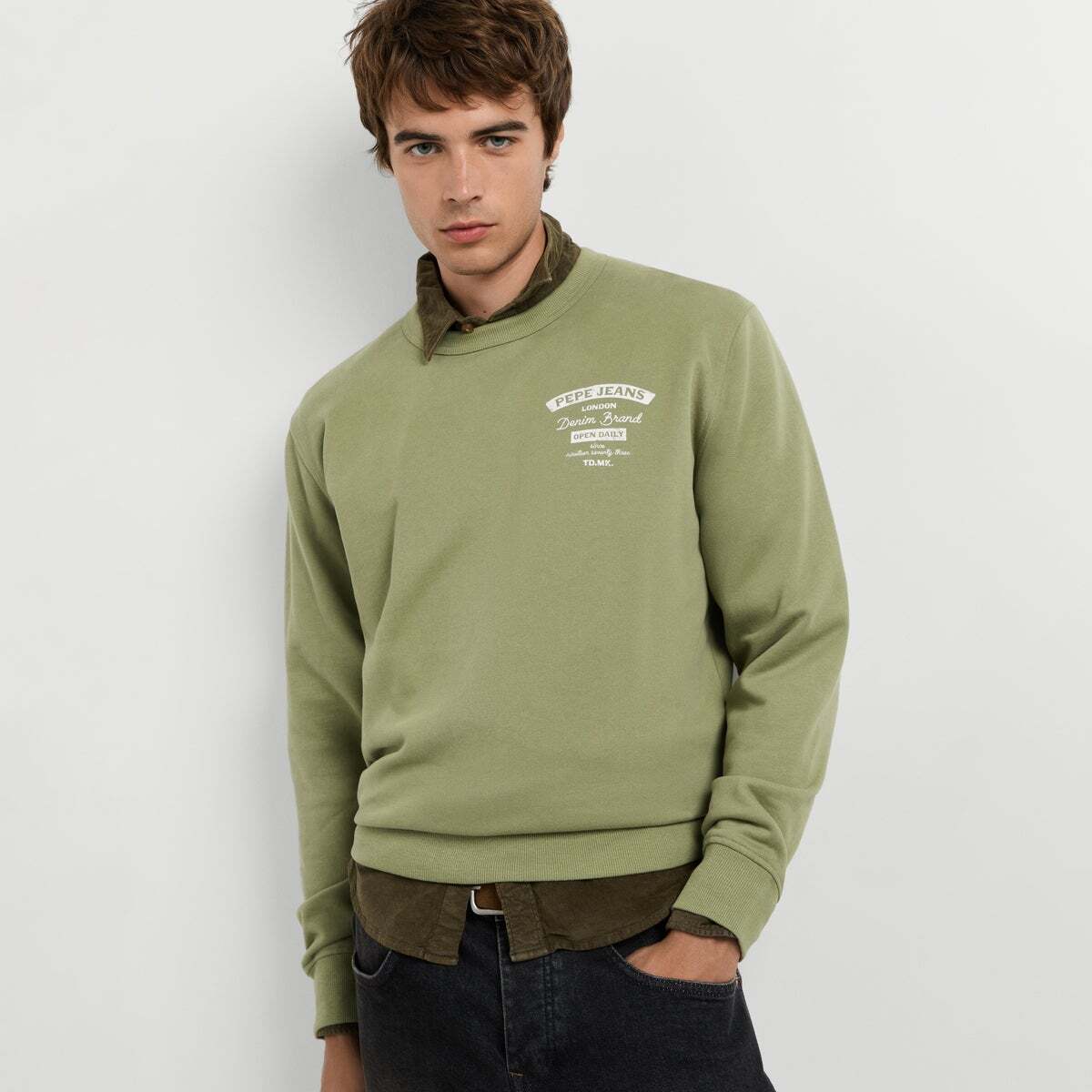 Sweat-Shirt Coupe Regular À Col Rond vert armée lavé, PEPE JEANS