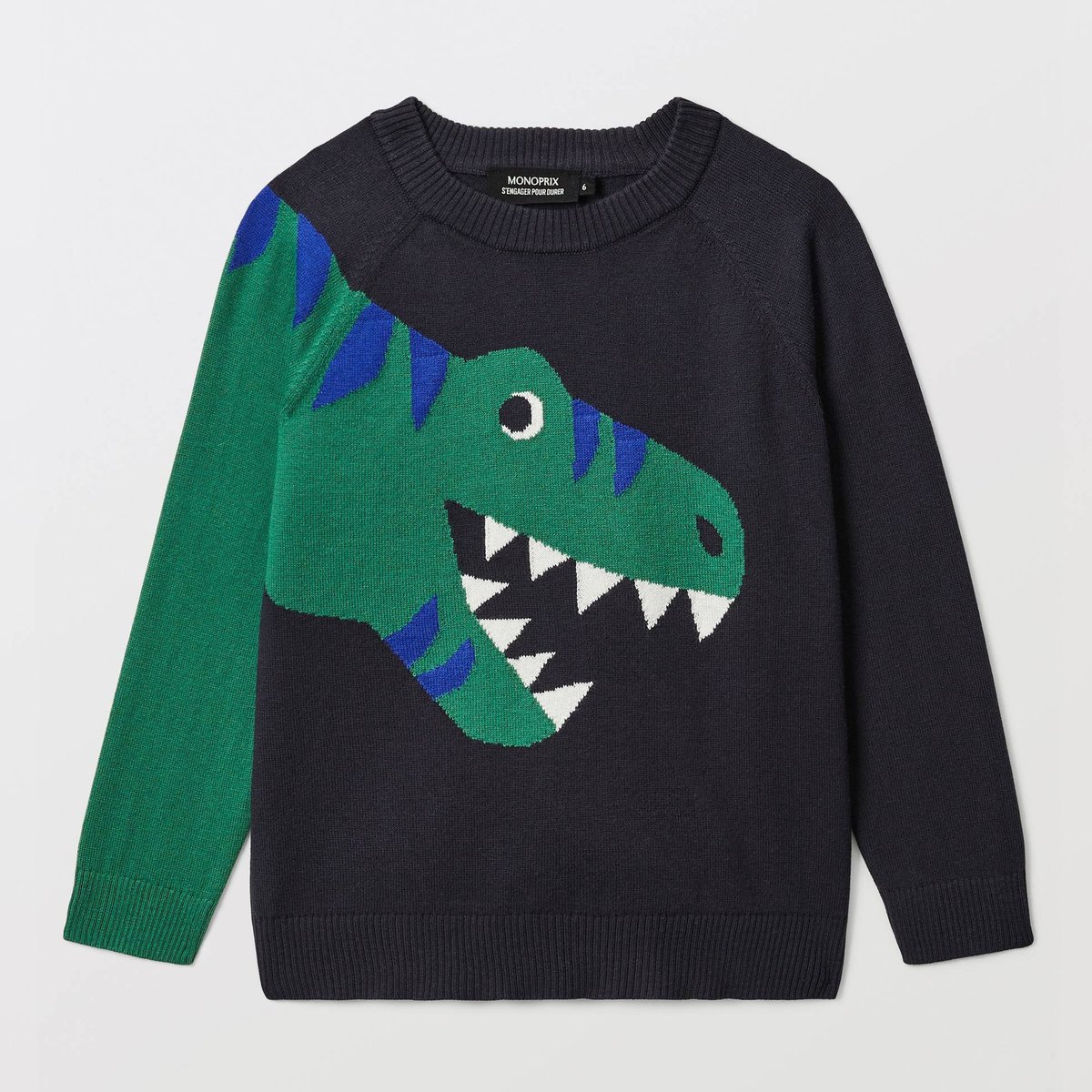 Pull col rond �� motif en coton cachalot, MONOPRIX