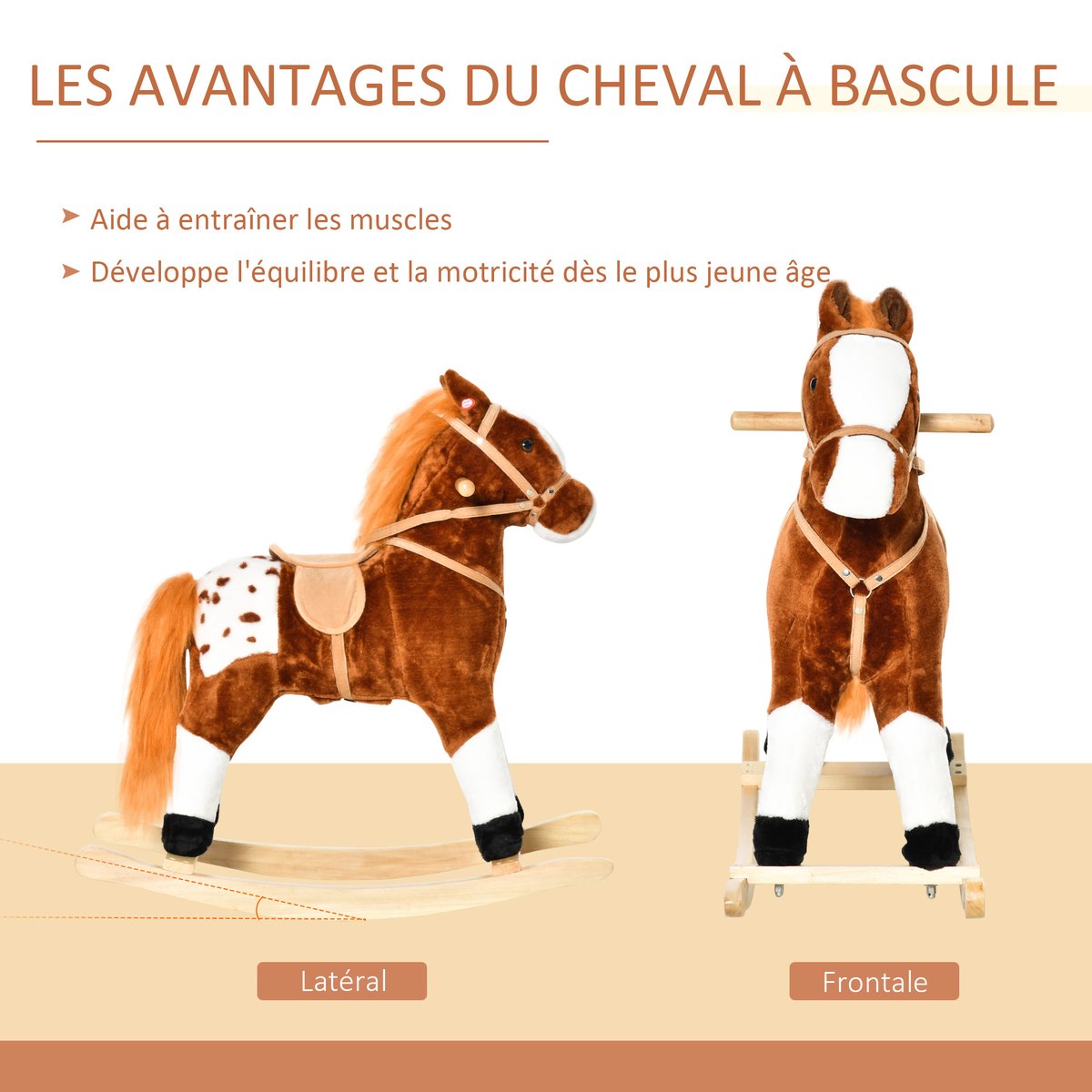 Cheval à bascule pour enfants Peluche Courte marron, HOMCOM