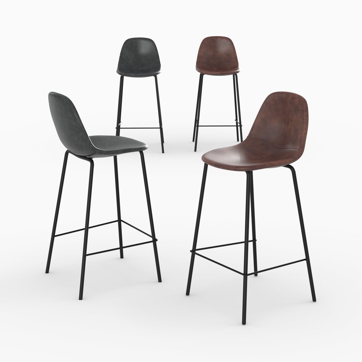 Pack 4 chaises pour îlot central 65 cm - HENRIK marron et gris noir, MAISON PAVANE