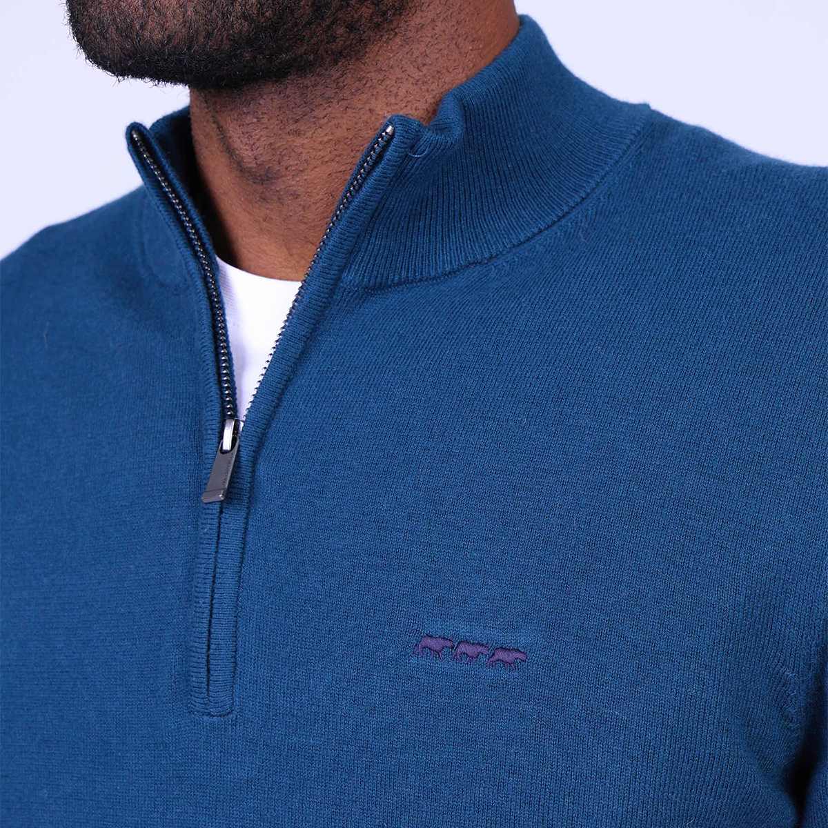 Pull col camionneur bleu petrole, MISE AU GREEN