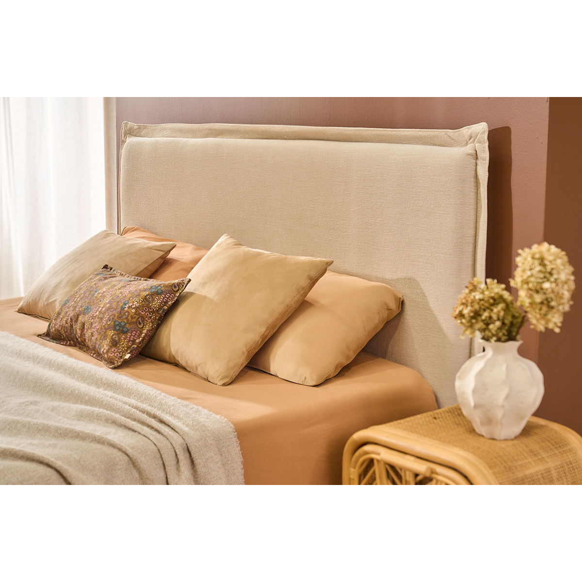 Tête de lit en tissu effet lin beige L160 cm PIA beige, MILIBOO
