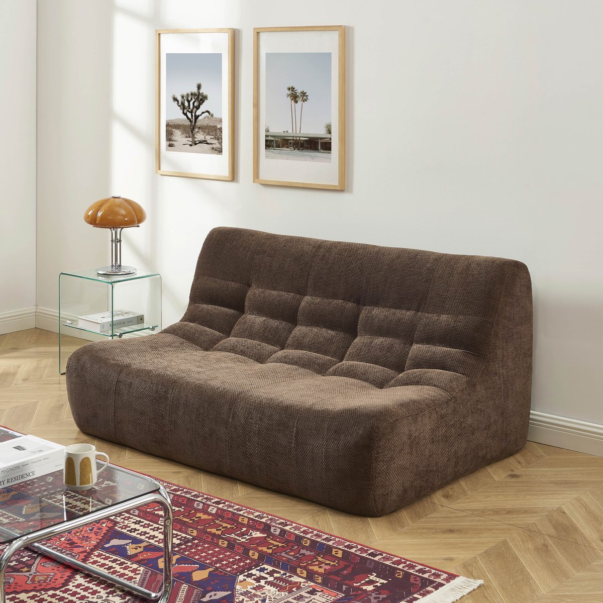 Ensemble banquette et chauffeuse 3 places en tissu JANIS marron, SORELH