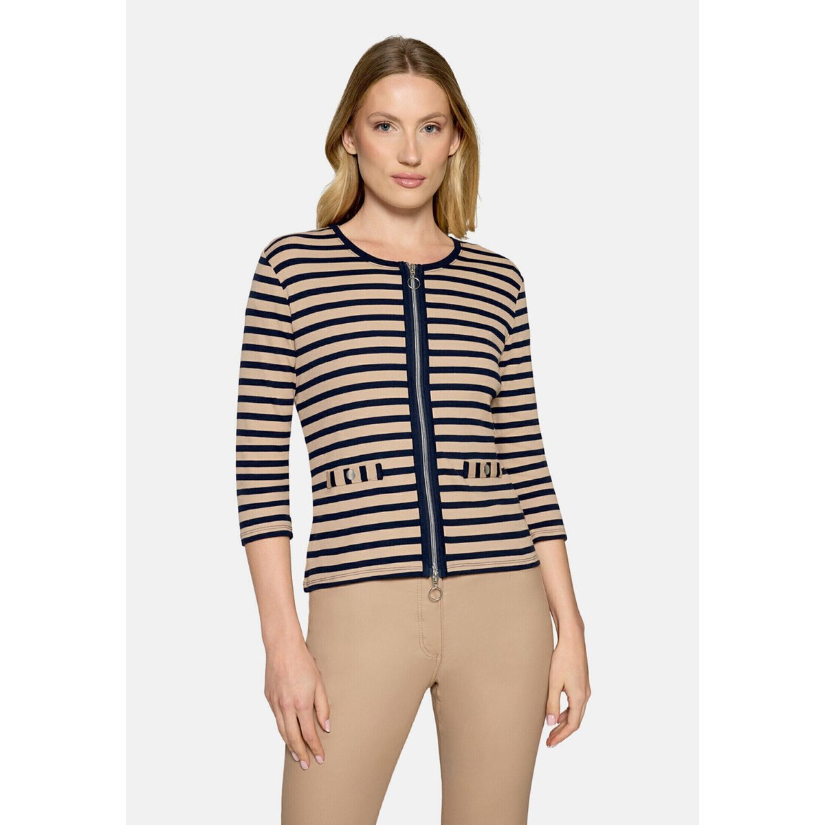 Cardigan façon t-shirt de texture côtelée beige/dark blue, BETTY BARCLAY