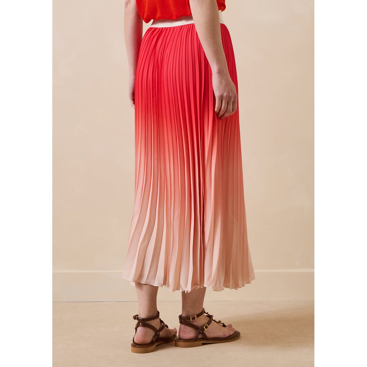 Jupe longue plissée à imprimé tie & dye paprika, LA FEE MARABOUTEE