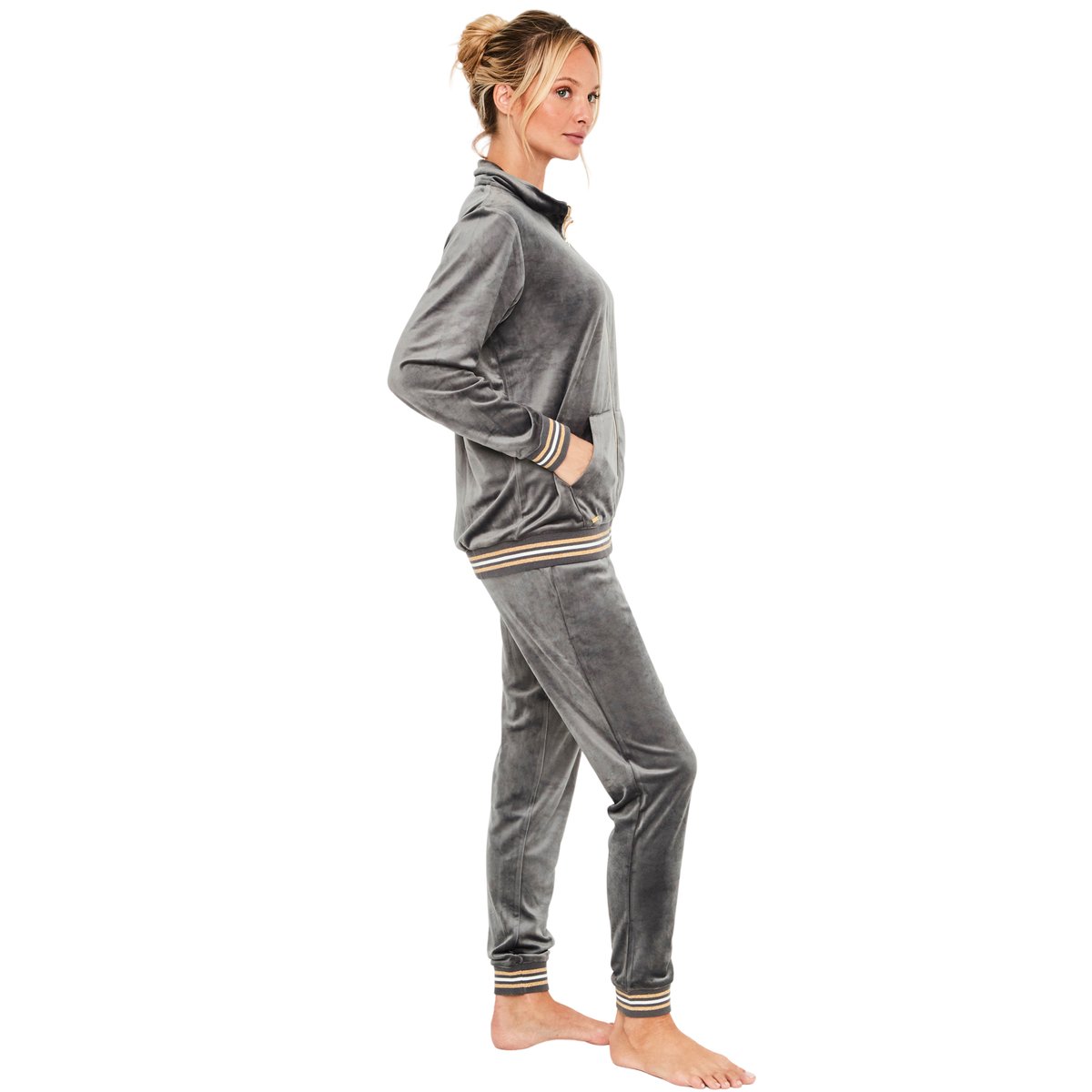 Pyjama pantalon veste zippée Velvet Glow gris, SELMARK