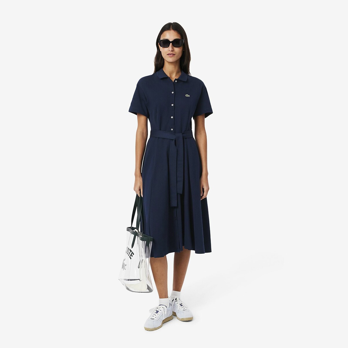 Robe polo évasée Petit Piqué bleu-166, LACOSTE