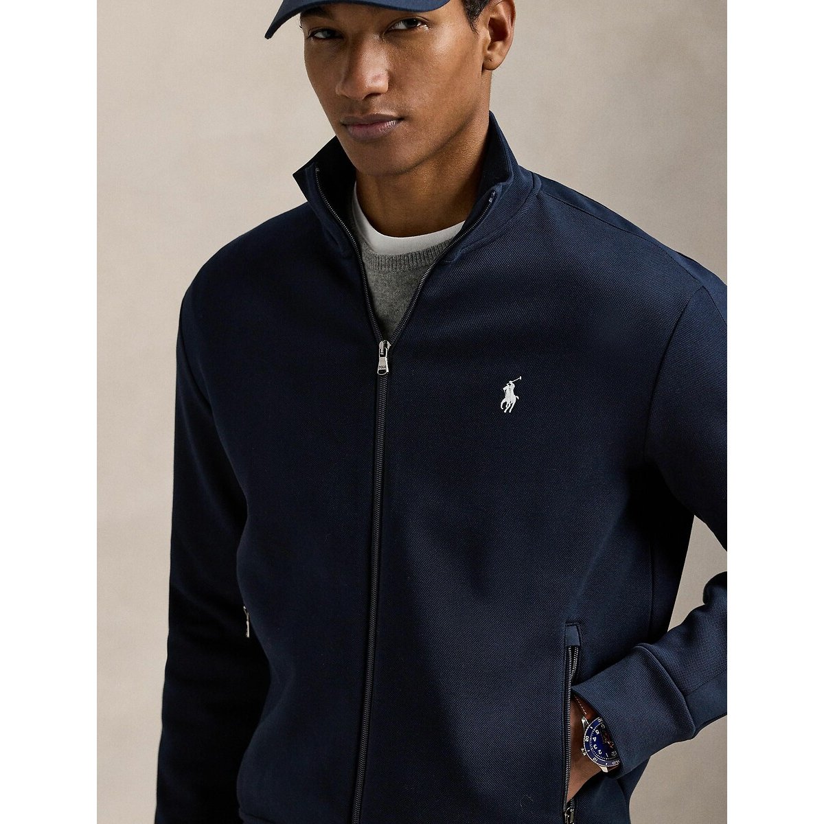 Veste d'athlétisme en maille double bleu marine, POLO RALPH LAUREN