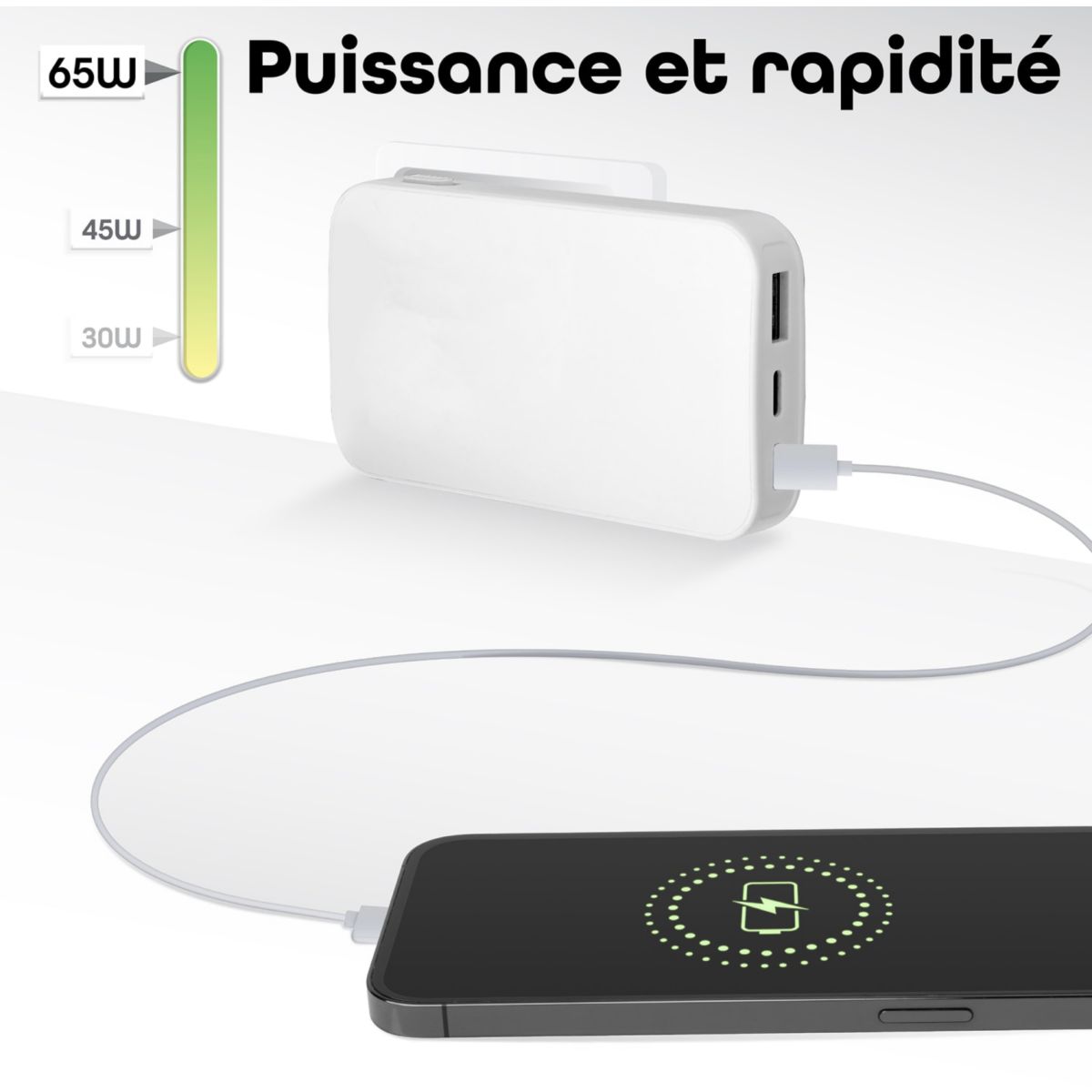 Chargeur secteur 65W GAN 2 USB-C + 1 USB-A Power Delivery couleur unique, TNB