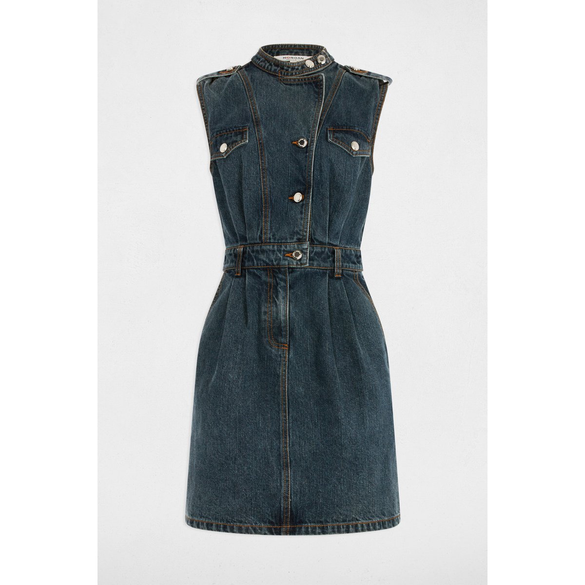 Robe courte droite en jean denim stone, MORGAN