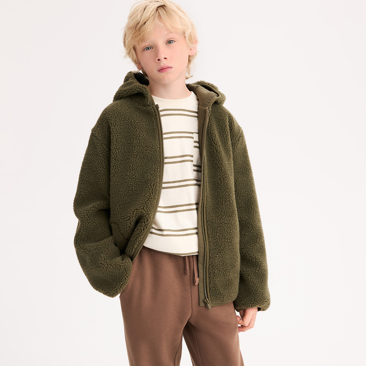 Gilet à capuche en sherpa vert kaki, LA REDOUTE COLLECTIONS