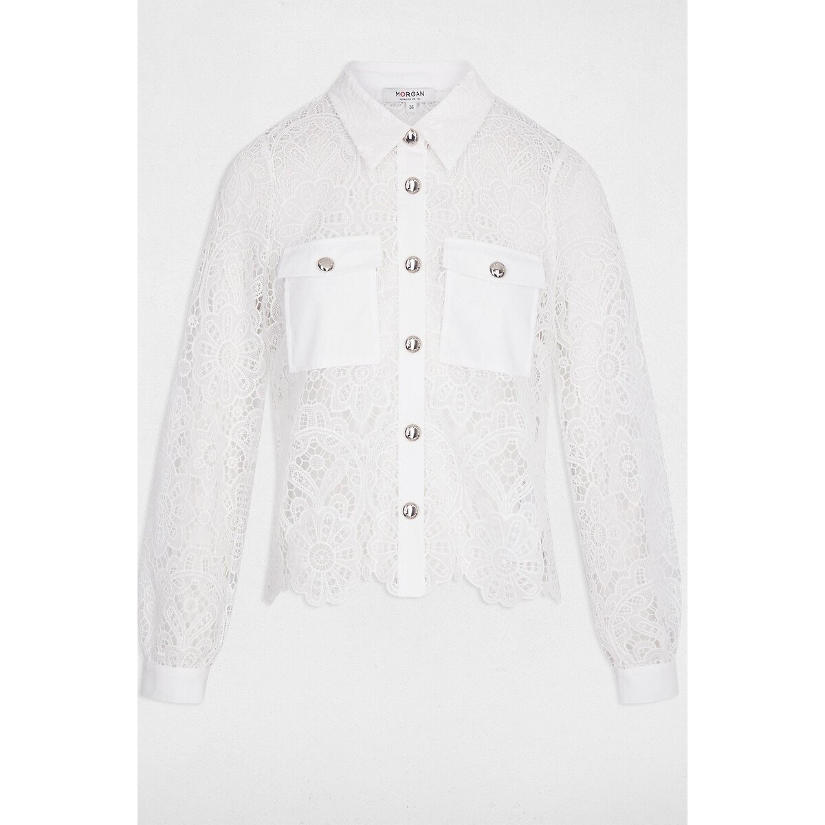 Camicia in pizzo a maniche lunghe bianco, MORGAN