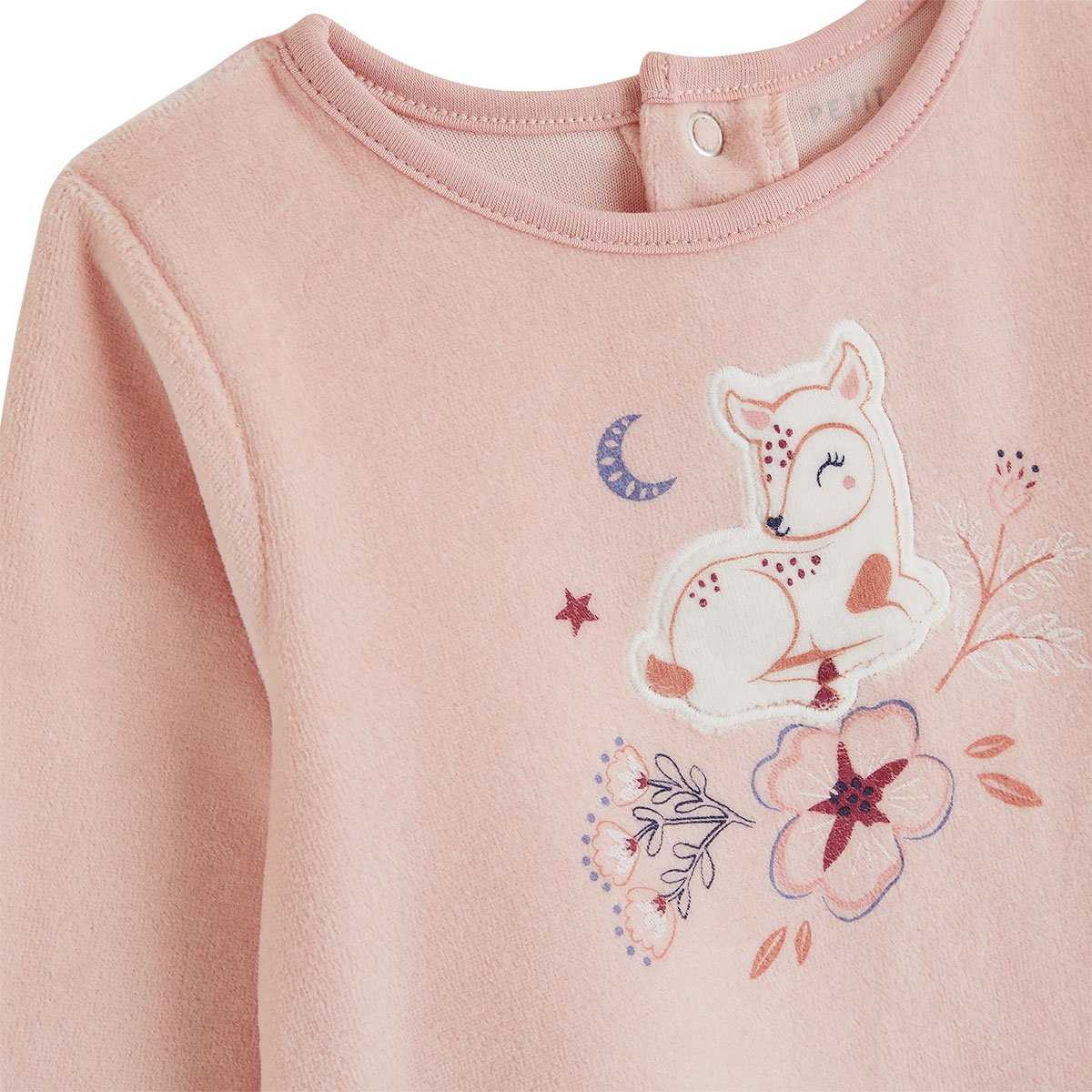 Lot de 2 pyjamas bébé 2 pièces en velours à pieds retroussables Cléo rose, PETIT BEGUIN