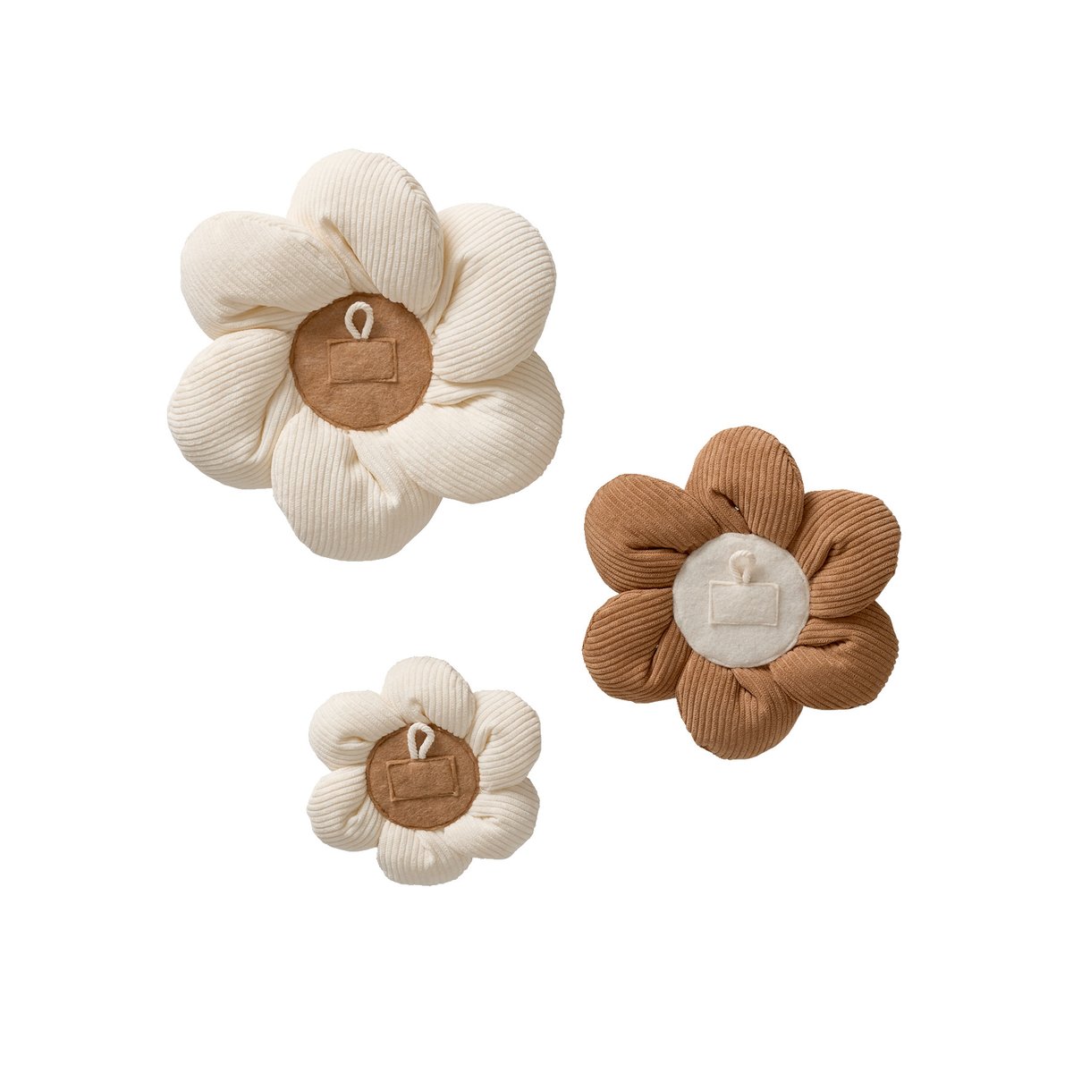 Lot de 3 fleurs en velours beige, VERTBAUDET