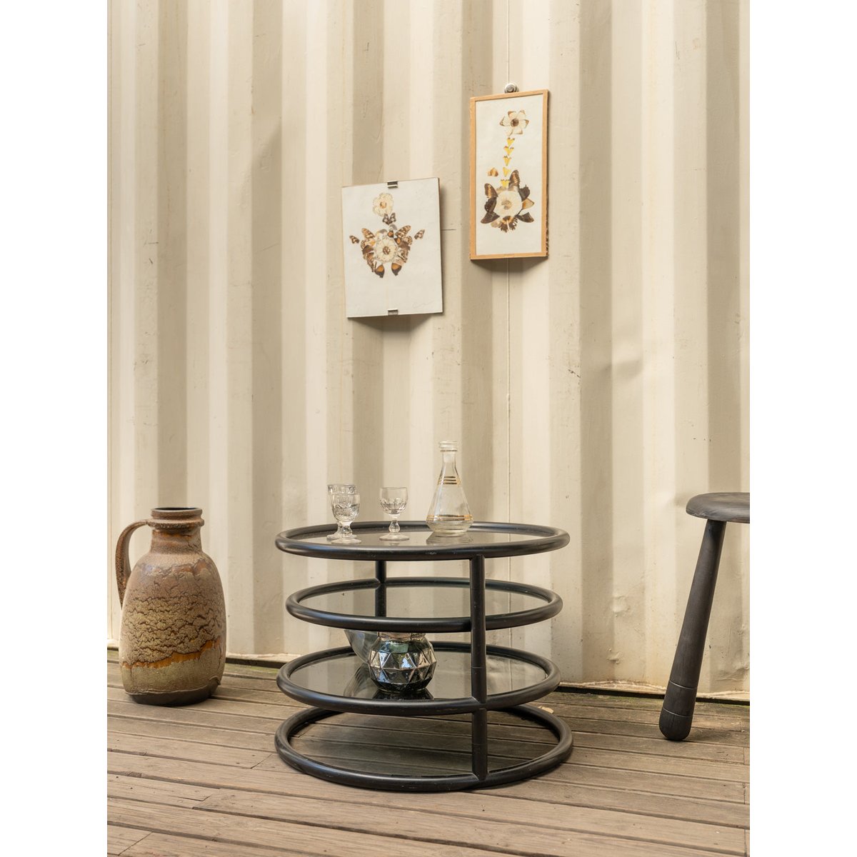 Table basse en métal noir et verre Donna N°1121 - Bon état noir, DEBONGOUT