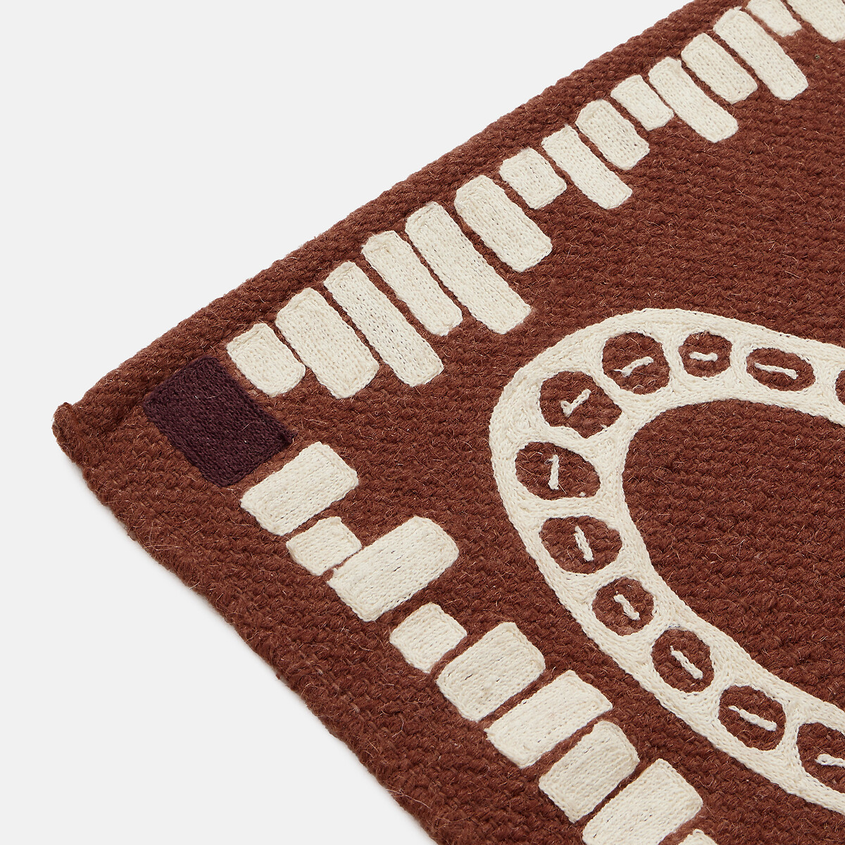 Tapis tissé plat, laine mélangée, motifs serpents brodés, ROCCO terracotta/écru, LA REDOUTE INTERIEURS