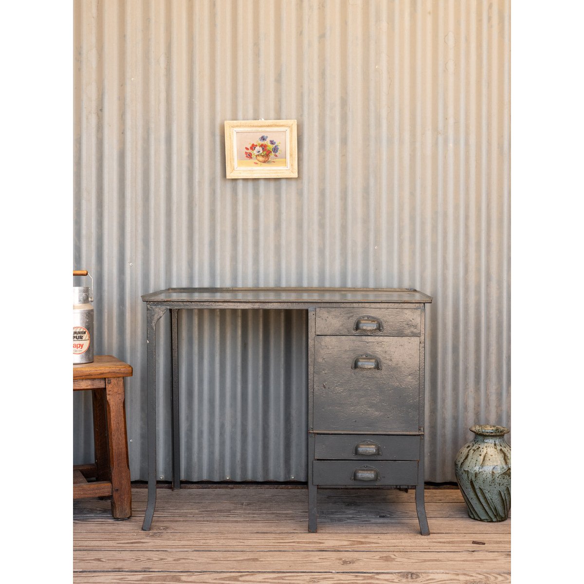 Bureau en métal gris Yvan N°540 - Bon état gris, DEBONGOUT