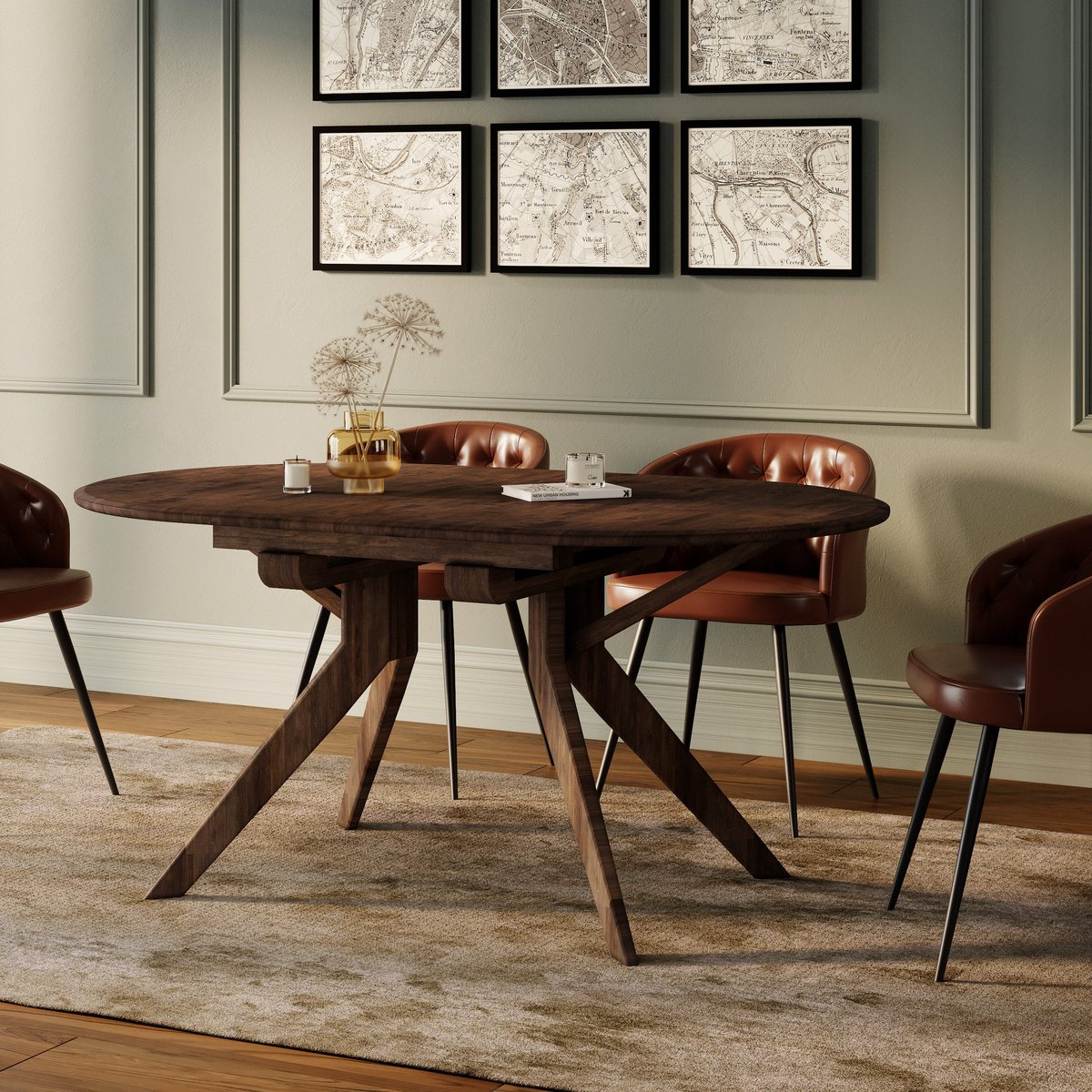 Table extensible en bois d'hévéa massif 6 à 8 personnes - OLI marron foncé, MAISON PAVANE