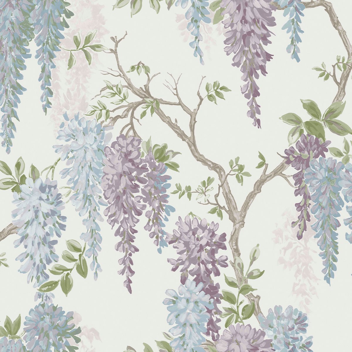 Papier peint Treilles de fleurs de Glycine Wisteria Garden bleu/parme, LAURA ASHLEY