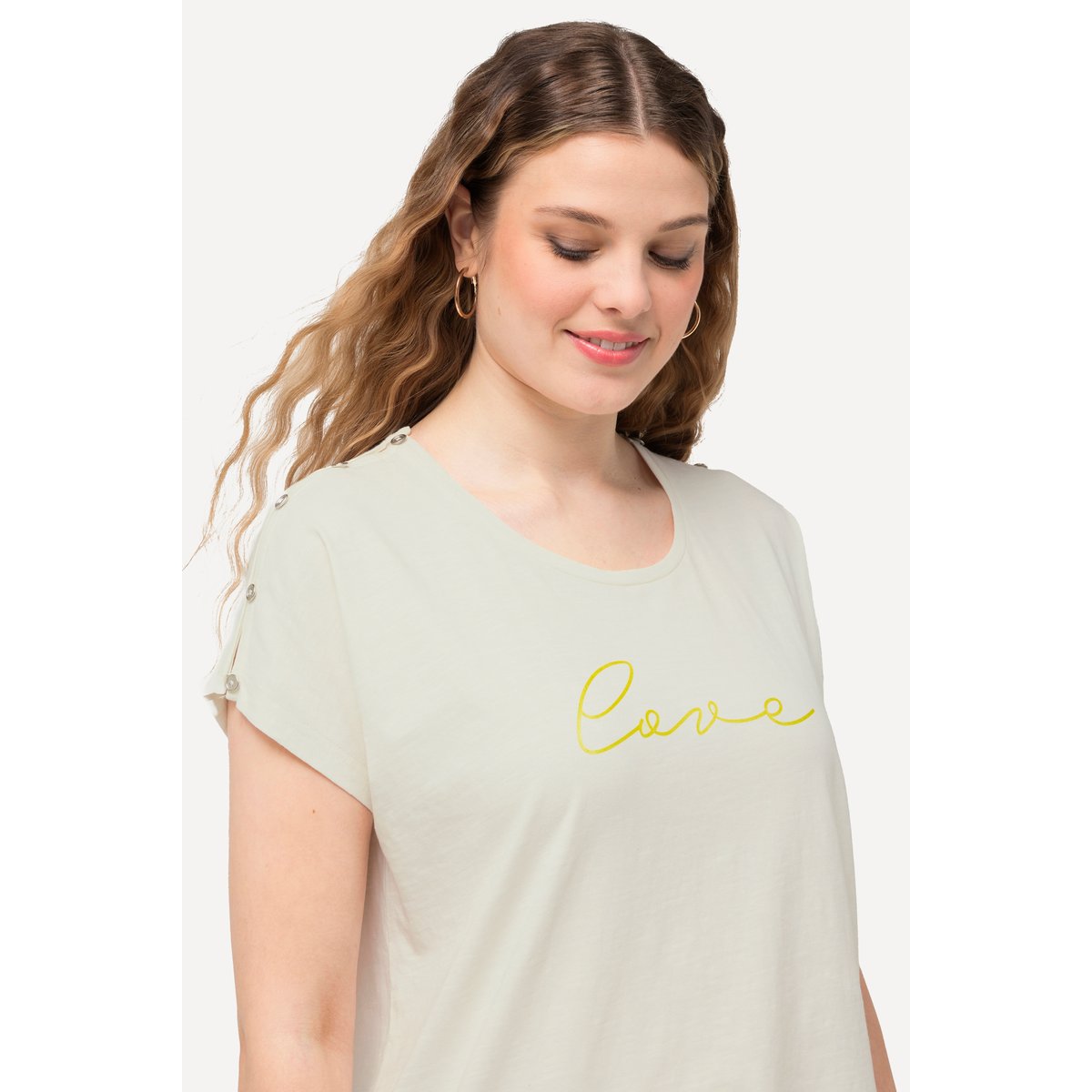 T-shirt oversized, imprimé Love. Col rond blanc cassé, ULLA POPKEN