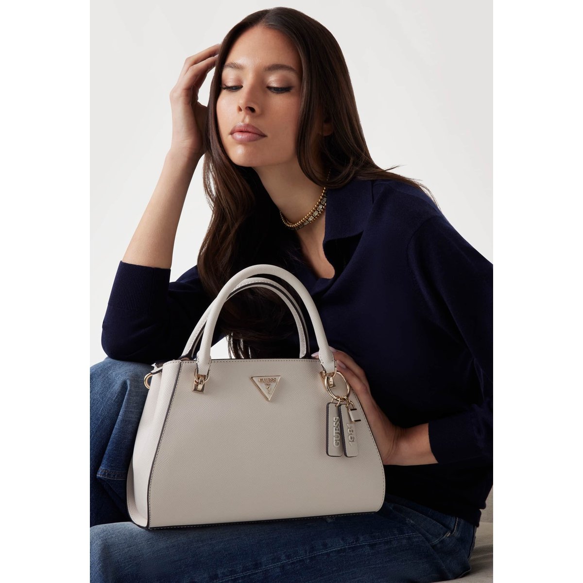 Sac À Main Noelle Saffiano blanc, GUESS