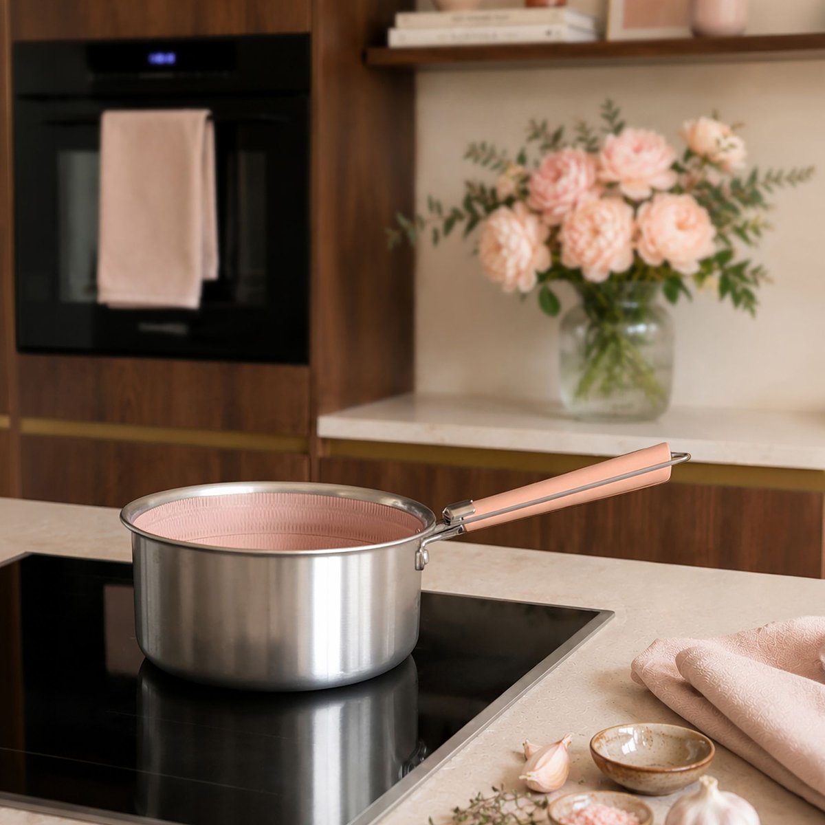 Casserole 20cm en acier inoxydable, AGLAE inox-rose, MENASTYL