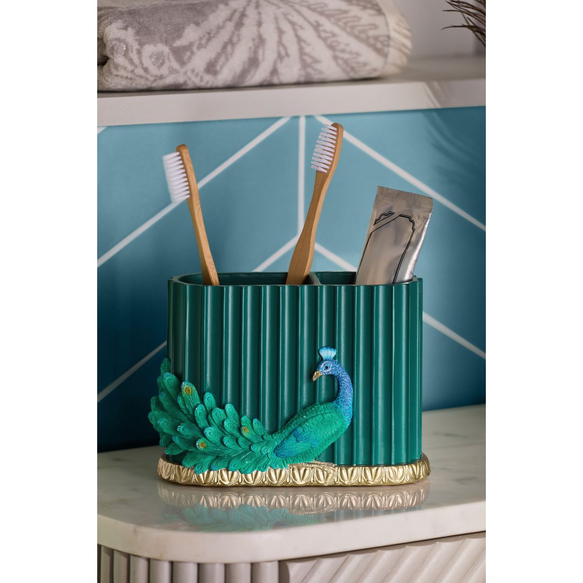 Porte-brosse à dents avec paon benedict bleu, NEXT