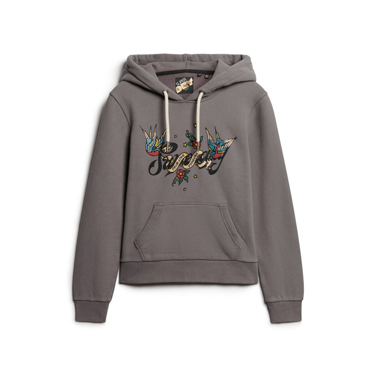 Sweat à capuche à motif Tattoo Script gris rock, SUPERDRY