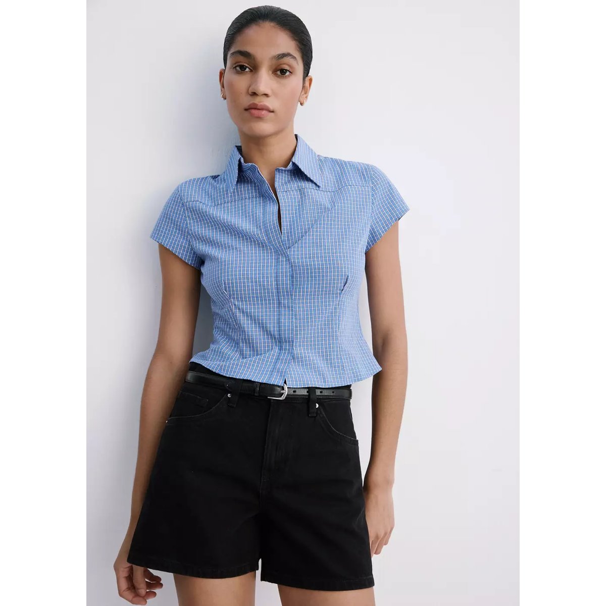 Short en jean droit black denim, MANGO