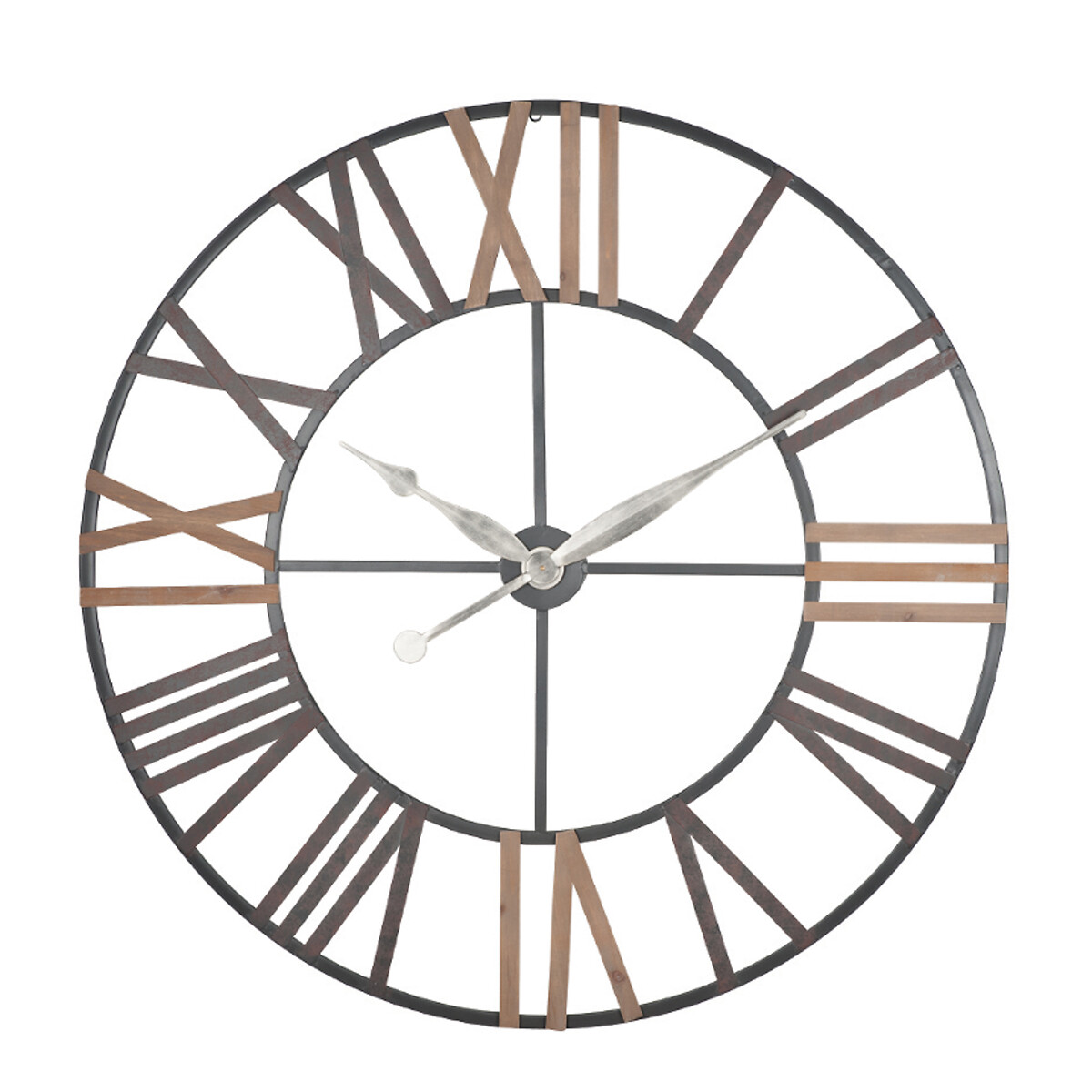 120cm Antique Grey Metal and Wood Round Wall Clock grey, ÉDITÉ