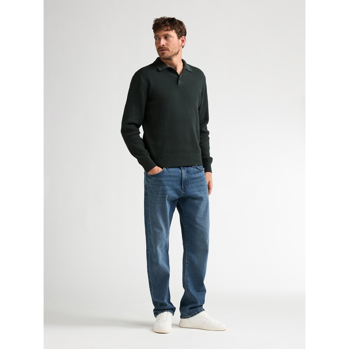 Pull Polo en maille à manches longues ironford vert deep green, PETROL INDUSTRIES