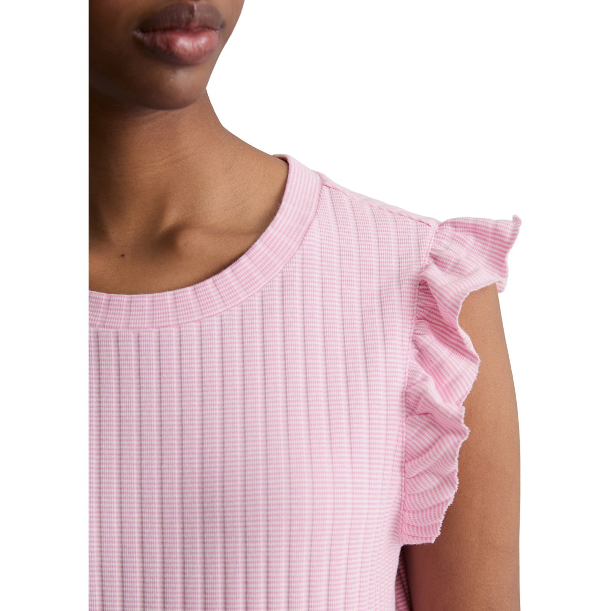 Top à volants sans manches regular en coton bio mélangé rose pale, MARC O’POLO DENIM
