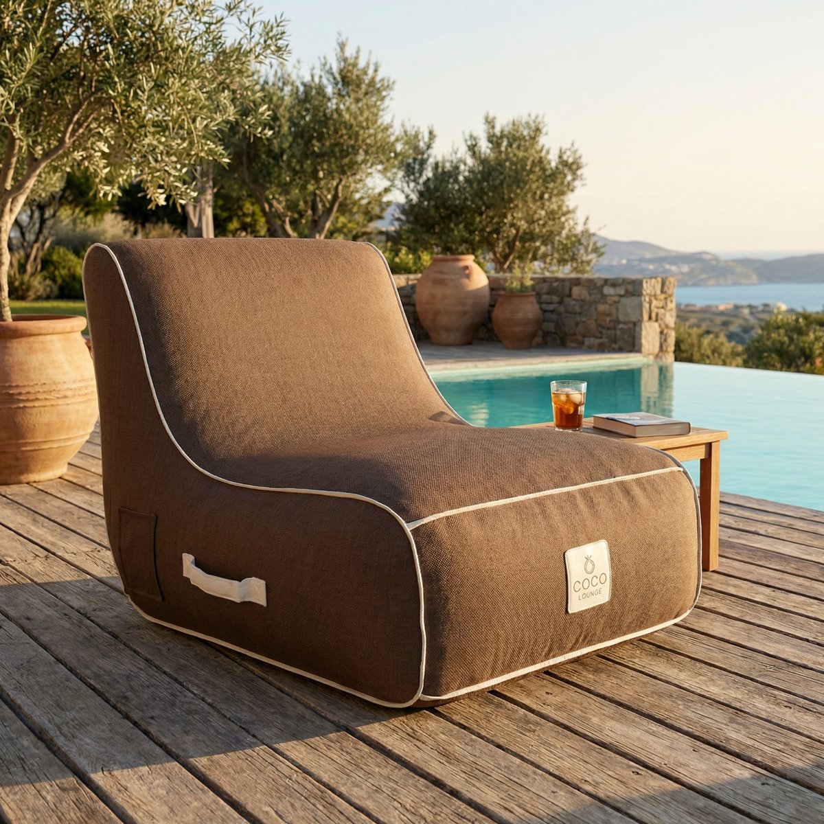 Fauteuil gonflable riviera en olefin couleur vert d'eau 105x75x75 cm chocolat, COCO LOUNGE