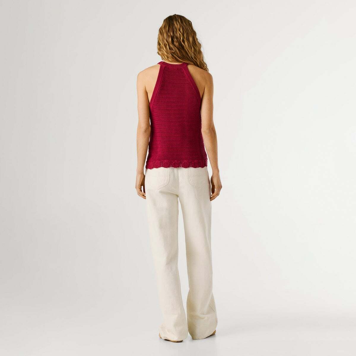 Top Crochet À Col Halter rose canneberge, PEPE JEANS