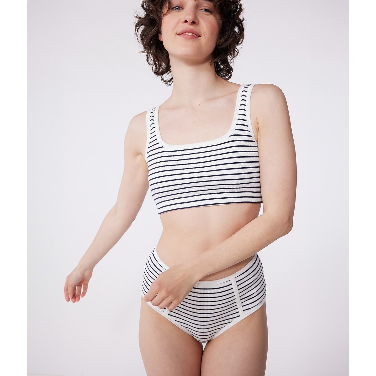 Cotton Bralette blue striped/white, PETIT BATEAU