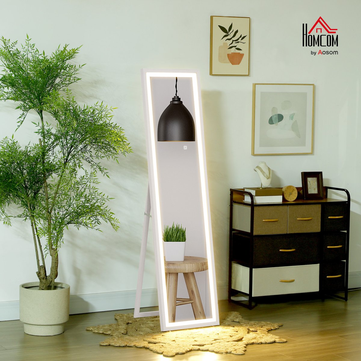 Miroir en pied Verre trempé Blanc blanc, HOMCOM