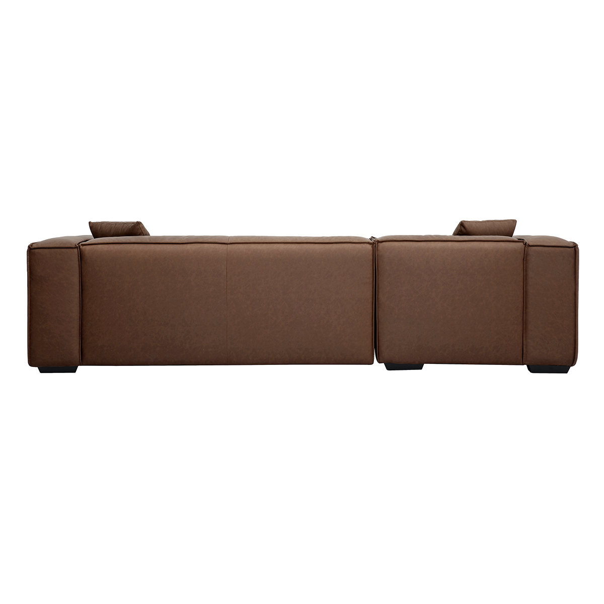 Canapé d'angle gauche vintage 4-5 places en cuir marron et bois noir COBAIN marron, MILIBOO