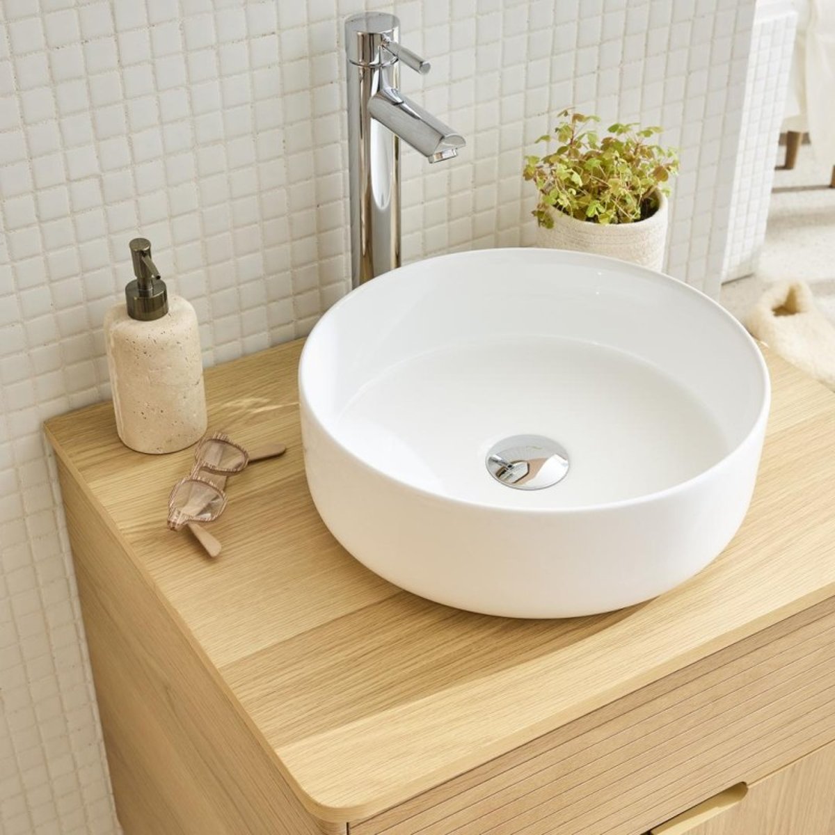 Ensemble meuble simple vasque 60cm + vasque + robinet + miroir ALASKA chêne - mdf - mat, MOB IN