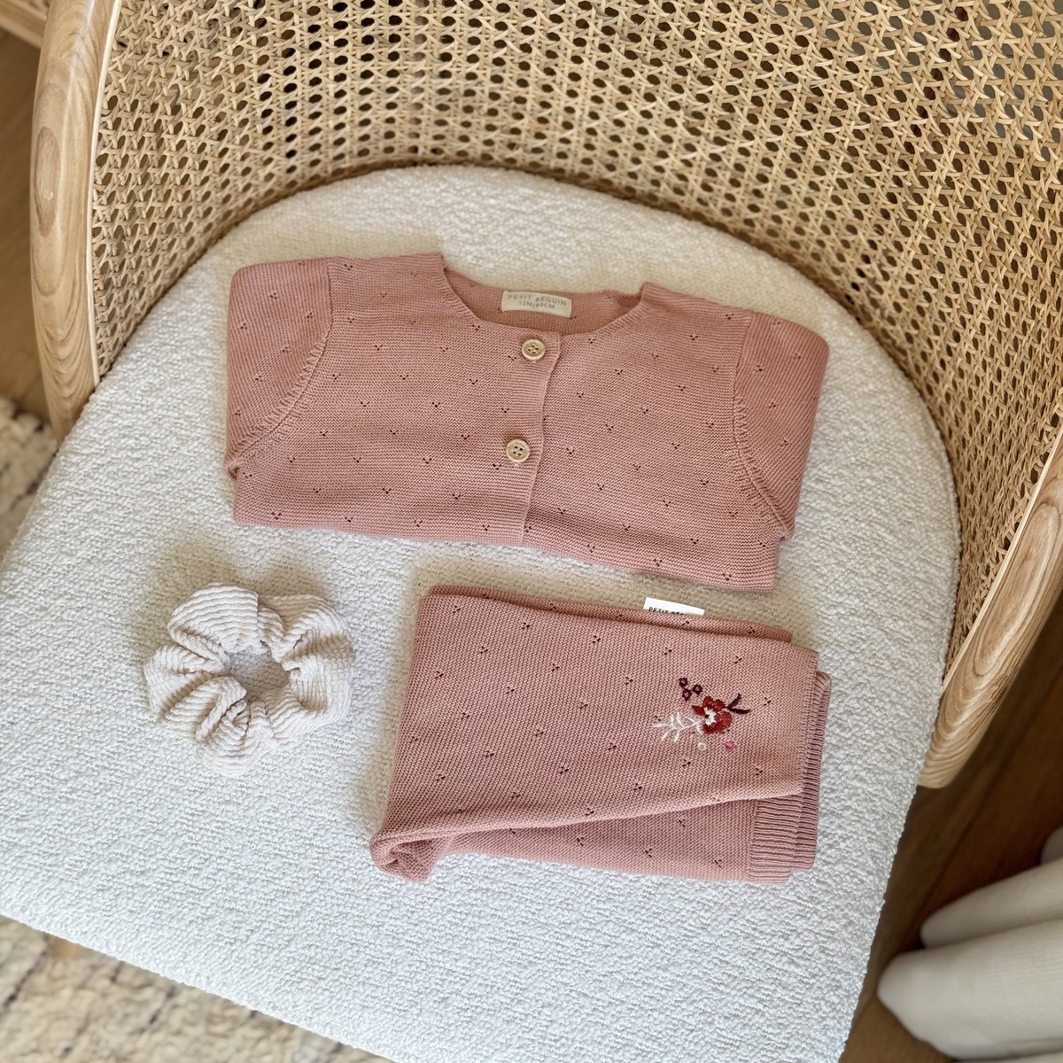 Pantalon bébé en tricot Manouk rose, PETIT BEGUIN