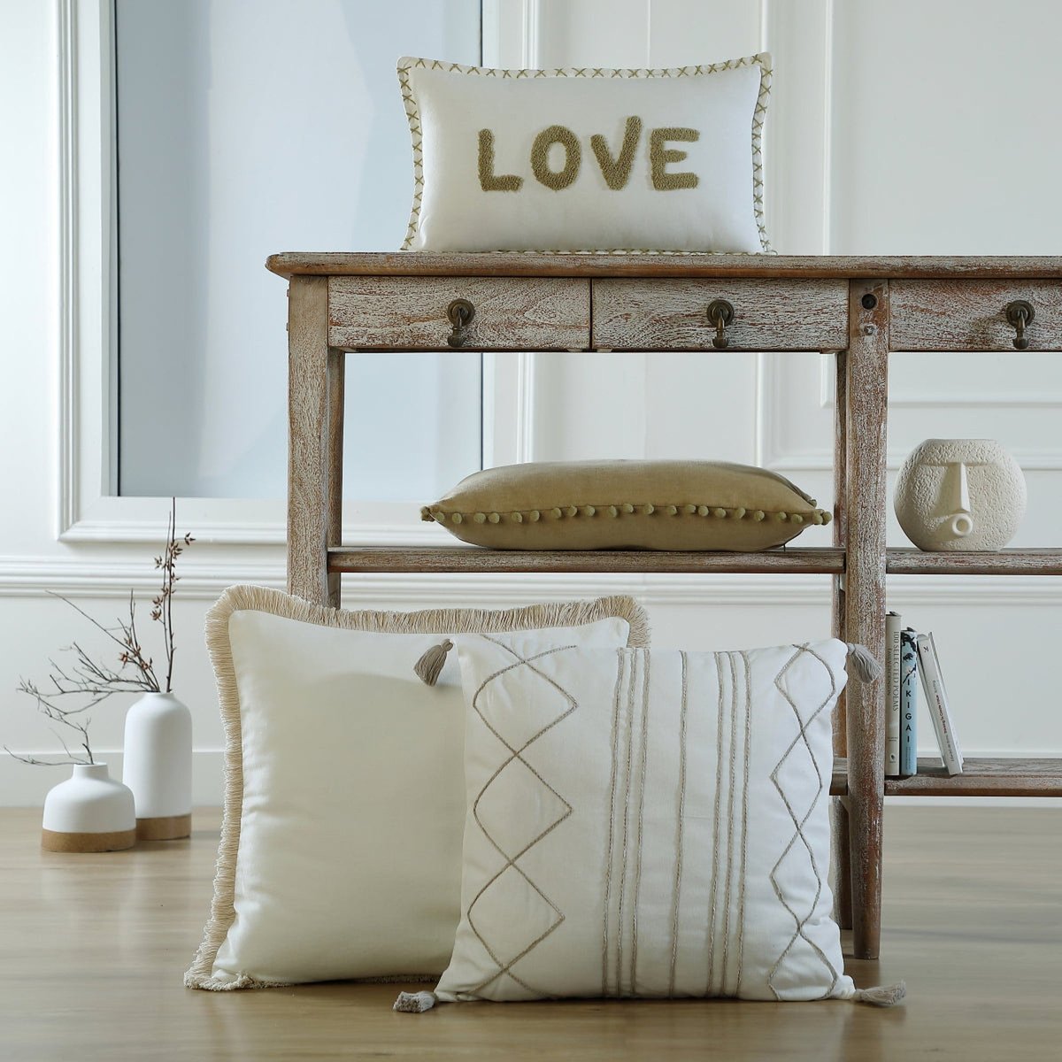 Housse de coussin toile de coton XLOVE sable, FEBRONIE