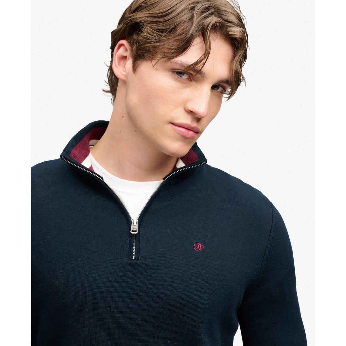 Pull à demi-zip en coton Preppy Essential bleu marine éclipse, SUPERDRY