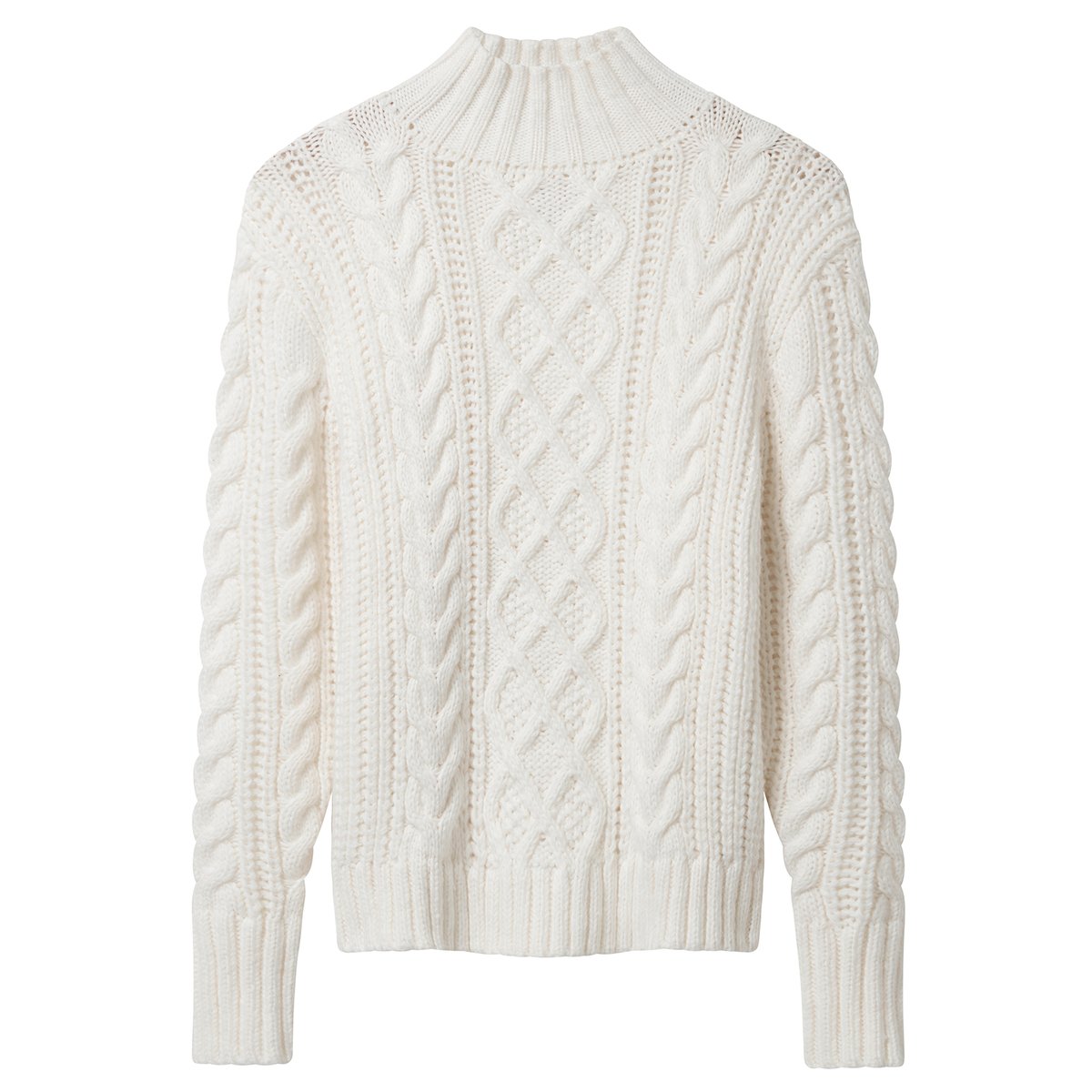 Pull Douillet à Col Montant en Maille Torsadée beige, JOE BROWNS