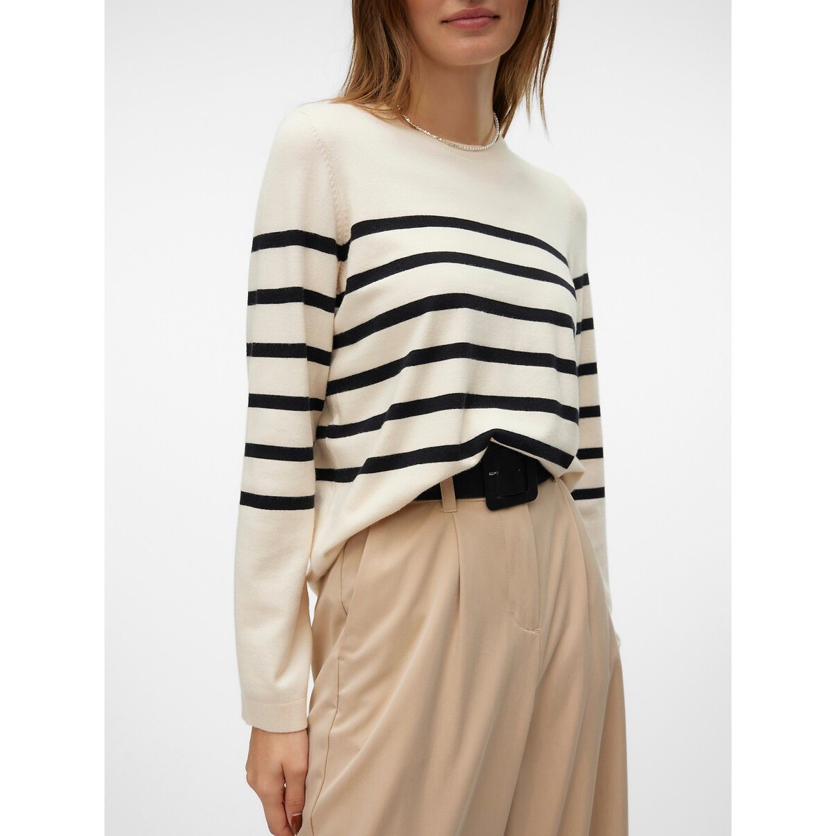 Pull col rond à rayures rayé noir, VERO MODA