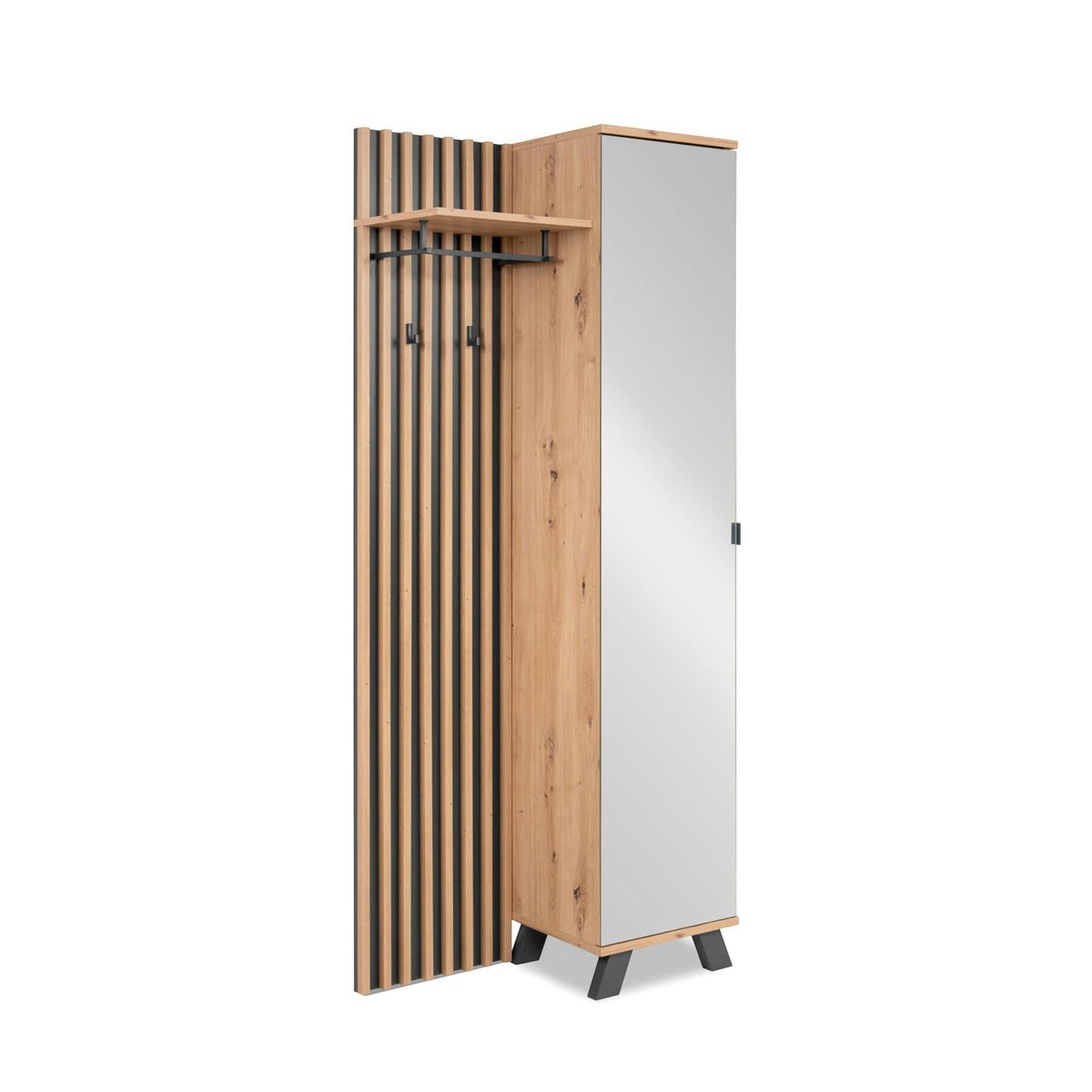 Vestiaire d'entrée moderne 1 porte avec miroir ALVA bois naturel, PIER IMPORT