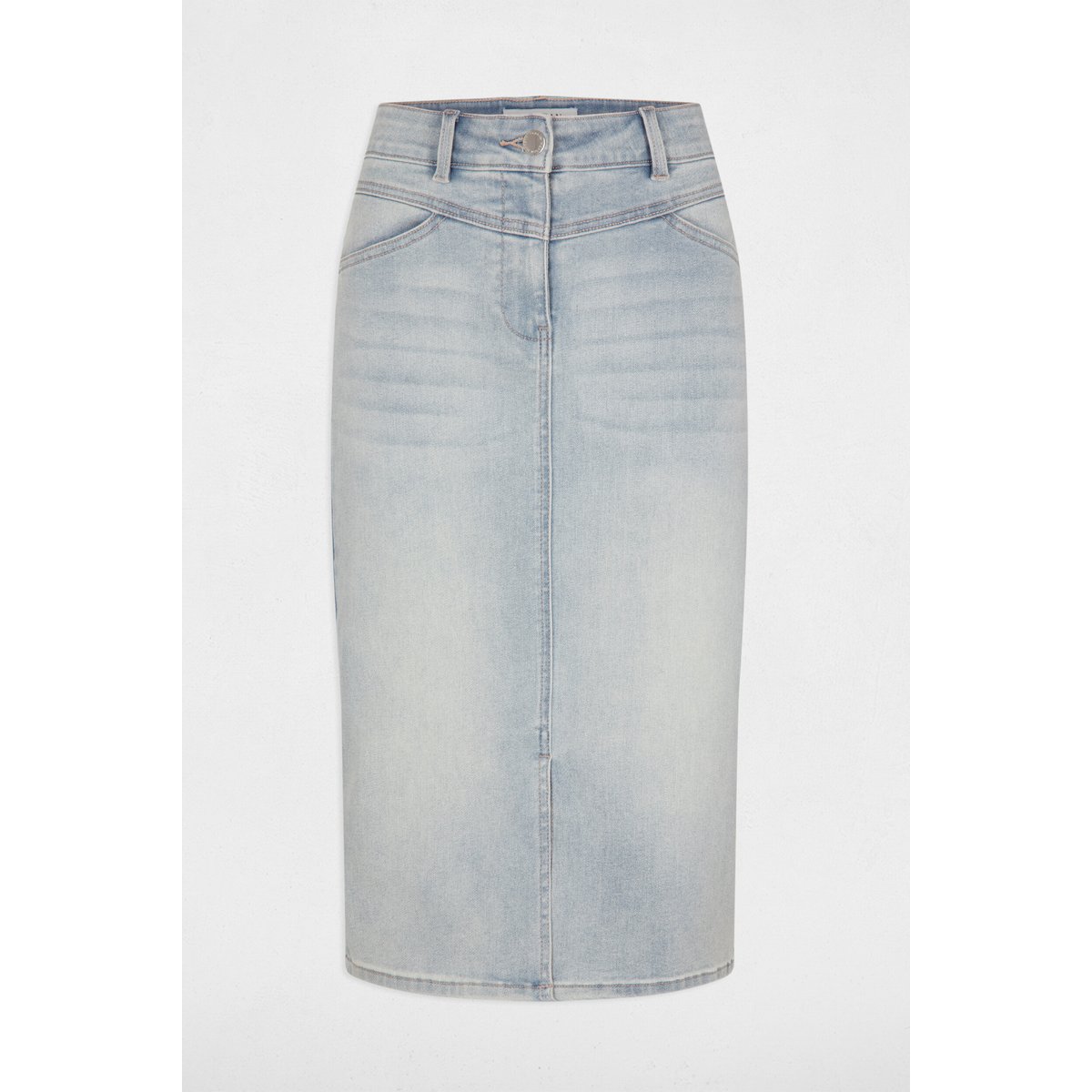 Jupe longueur genou en jean jean bleached, MORGAN