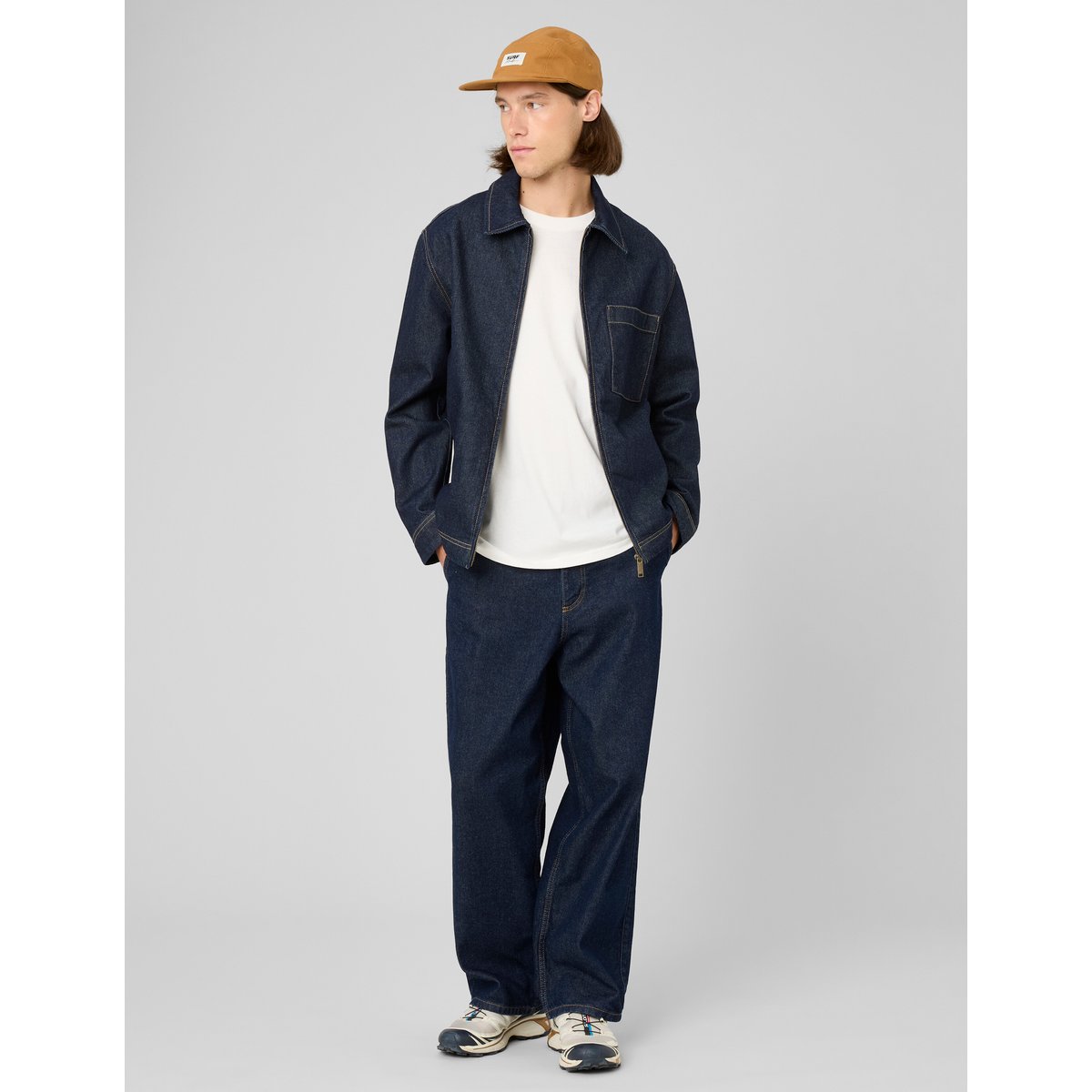 Veste en denim zippée bleu moyen, BZB