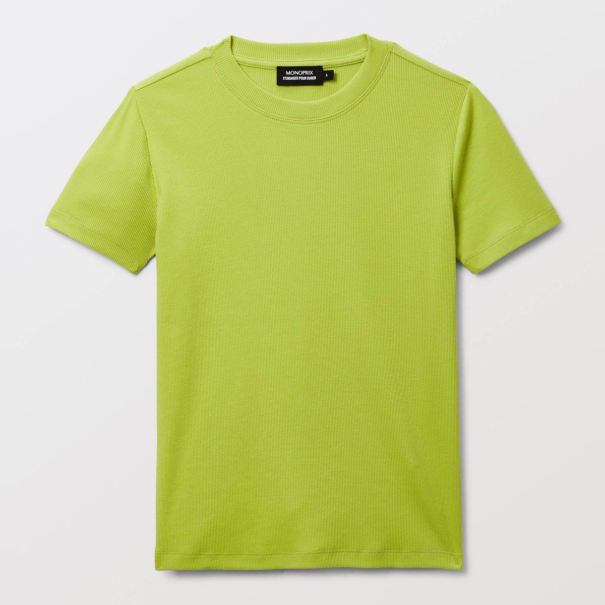 T-shirt à manches courtes col rond côtelé en coton BIO GOTS granny, MONOPRIX