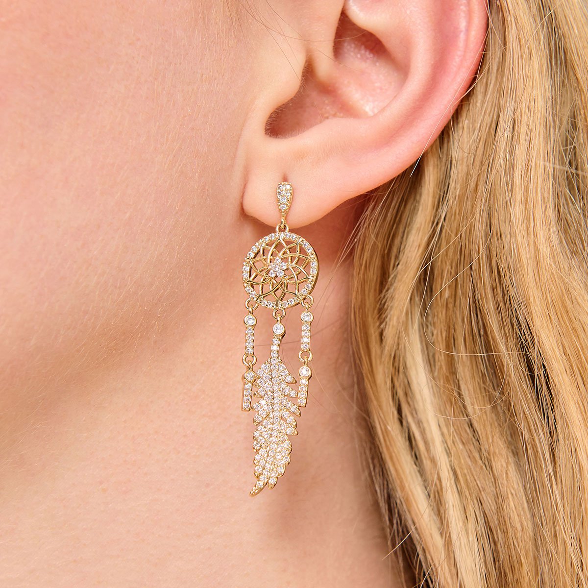 Boucles d'oreilles pendantes attrape rêve KOAN doré, HIPANEMA