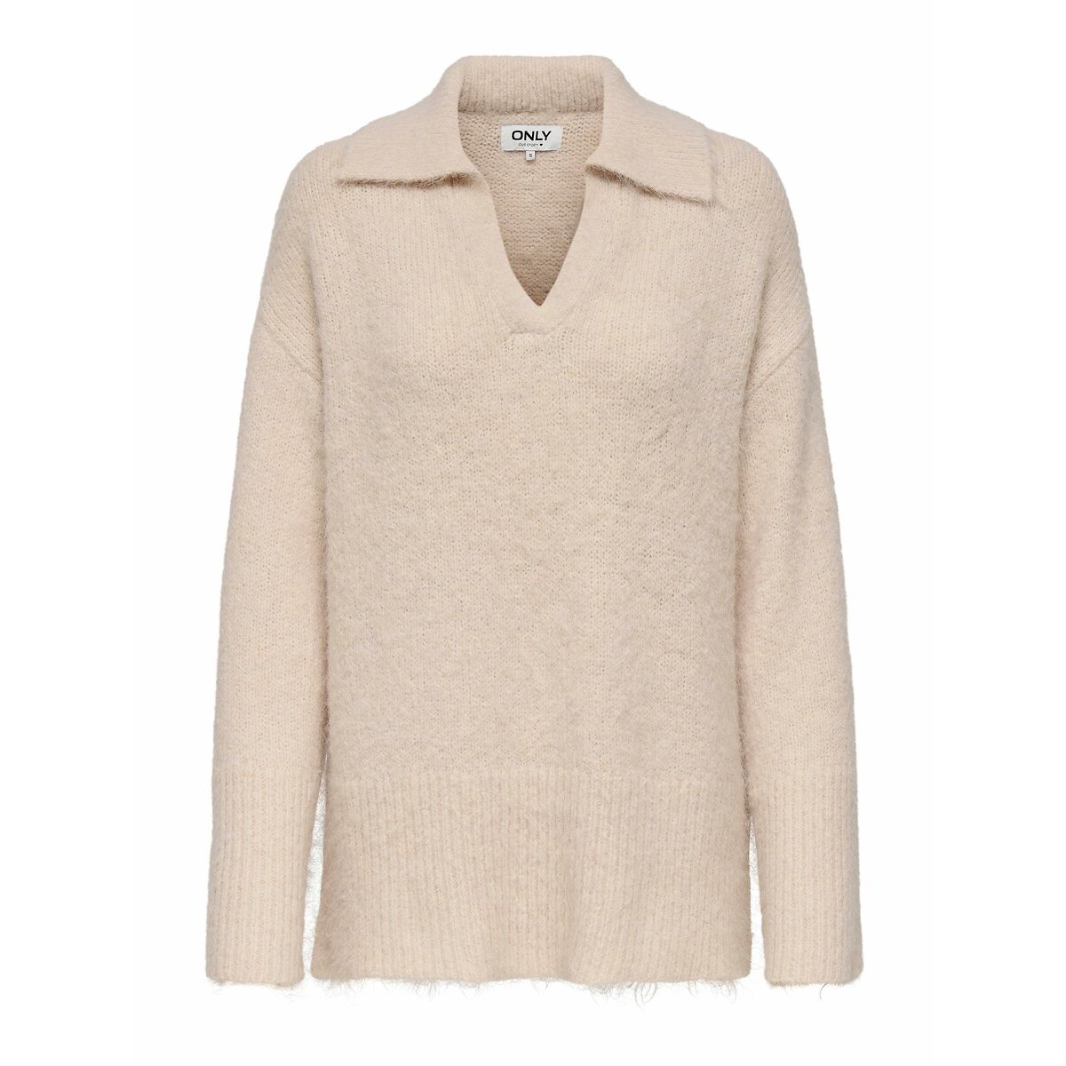 Pull manches longues col polo ecru, ONLY